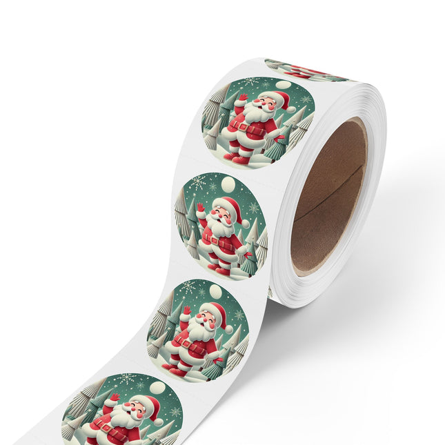 Santa's Joyful Night Round Sticker Label Rolls
