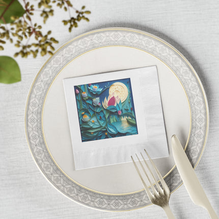 Ethereal Moonlit Lake White Coined Napkins