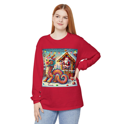 Playful Dragon's Christmas Unisex Garment-dyed Long Sleeve T-Shirt