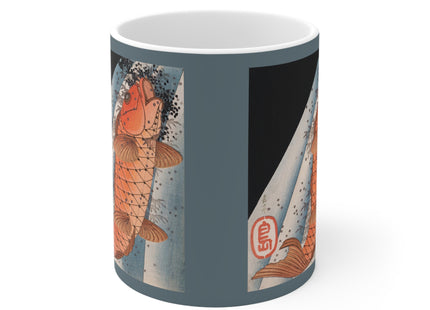 Carp Swimming up a Waterfall by Yashima Gakutei Ceramic Mug 11oz