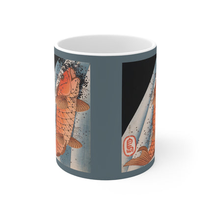 Carp Swimming up a Waterfall by Yashima Gakutei Ceramic Mug 11oz