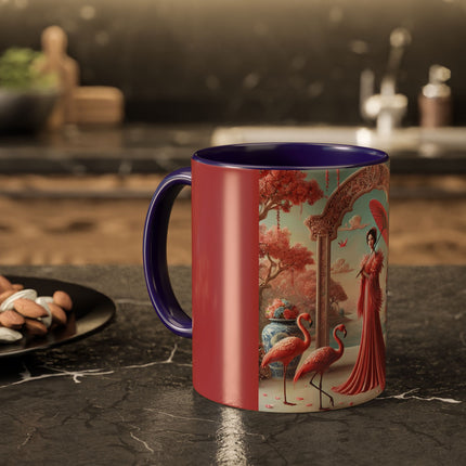 Petals, Porcelain, and Flamingos Colorful Mugs (11oz, 15oz)