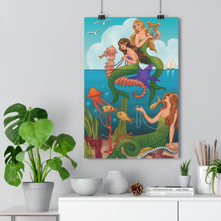 Three Mermaids with Strings of Pearls by Carlo Chiostri Giclée Art Print