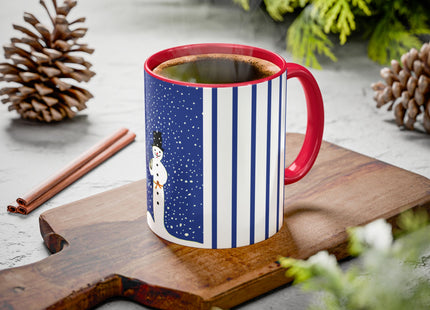 Snowman in Falling Snow Colorful Mugs (11oz, 15oz)
