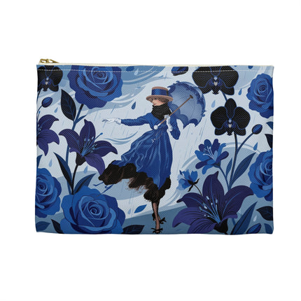 ☔💙 The Blue Rain Promenade Accessory Pouch – Art Deco Floral Fashion