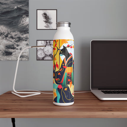 Black Cat in Kimono Slim Water Bottle