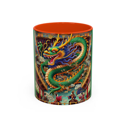 Tibetan Dragon Over Kabuki Duel Colorful Mugs (11oz, 15oz)