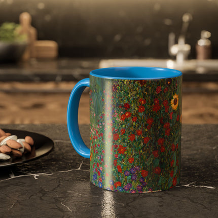 Farm Garden with Sunflowers by Gustav Klimt Colorful Mugs (11oz, 15oz)