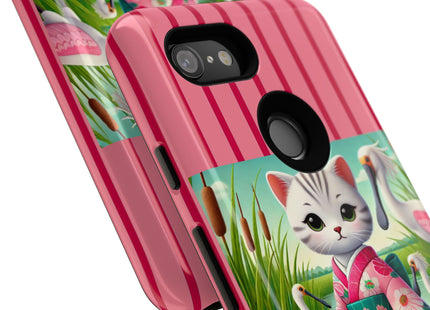 Geisha Kitten Strolls Among the Spoonbills Phone Cases