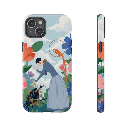 🦜🌺 The Lady Of The Garden Aviary Phone Case – Art Deco Floral Whimsy
