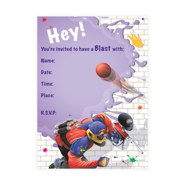 Paintball Battle Party Invitation! Bundles of 10, 30, 50 Pieces Available (envelopes included)