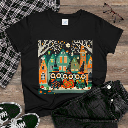 Night of the Trick-or-Treating Owlets Women's Midweight Cotton Tee