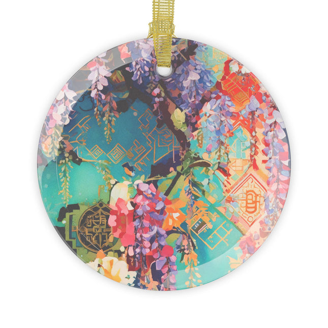 Golden Wisteria Symphony Glass Ornament