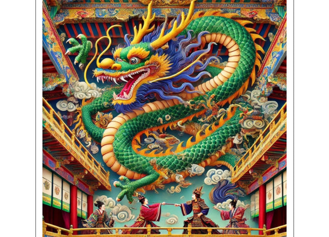Tibetan Dragon Over Kabuki Duel Kiss-Cut Stickers (4 Sizes)