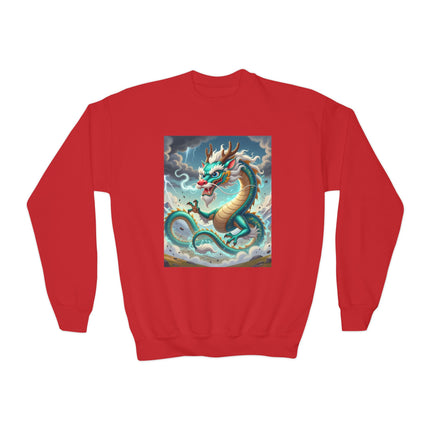 Tibetan Dragon in Battle Youth Crewneck Sweatshirt – Power, Motion & Mythic Adventure