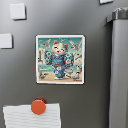 Geisha Kitten by the Seaside Die-Cut Magnets (5 Sizes)