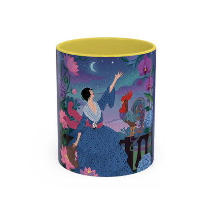 The Lady And The Morning Song Colorful Mugs – Art Deco Botanical Elegance