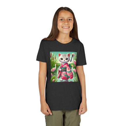 Geisha Kitten Strolls Among the Spoonbills Youth Short Sleeve Tee