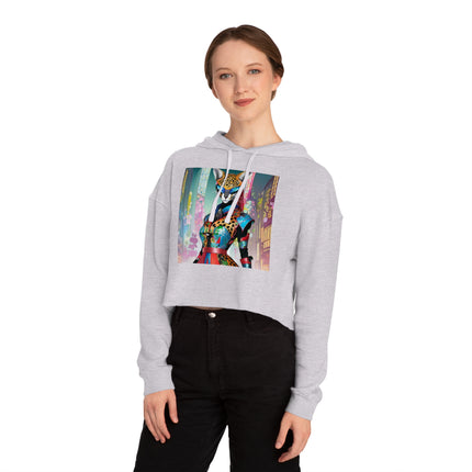 Cyber Cat Glamour Cropped Hooded Sweatshirt