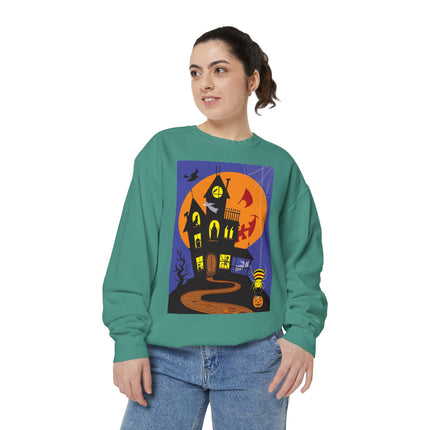 Halloween Night at the Haunted House Unisex Garment-Dyed Sweatshirt