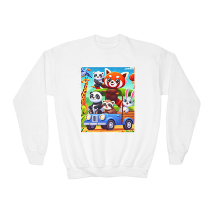 Safari Friends on the Move Youth Crewneck Sweatshirt – Adventure, Friendship & Playful Energy