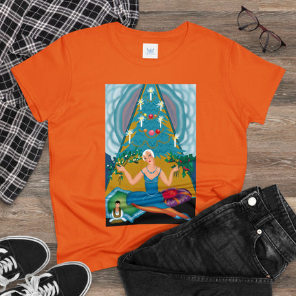 Art Deco Christmas Elegance Women's Midweight Cotton Tee
