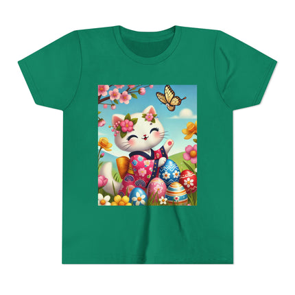 Easter Kitten and Painted Eggs Youth Short Sleeve Tee