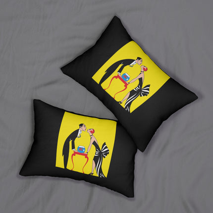 A Moment of Elegance: A Passionate Embrace Amidst Golden Splendor Spun Polyester Lumbar Pillow