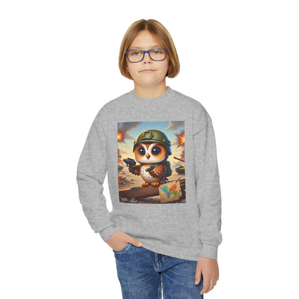 Owl on the Front Lines Youth Crewneck Sweatshirt – Courage, Wisdom & Quiet Strength