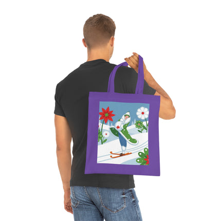 🎿🌺 The Winter Garden Skier Cotton Tote Bag – Colorful Winter Adventure