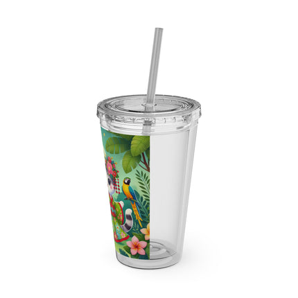 Parrot Dance of the Geisha Kitten Sunsplash Tumbler with Straw, 16oz