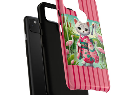Geisha Kitten Strolls Among the Spoonbills Phone Cases