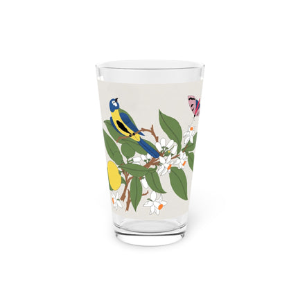 Blue Tit & Butterfly Pint Glass – Spring Harmony & Delicate Beauty