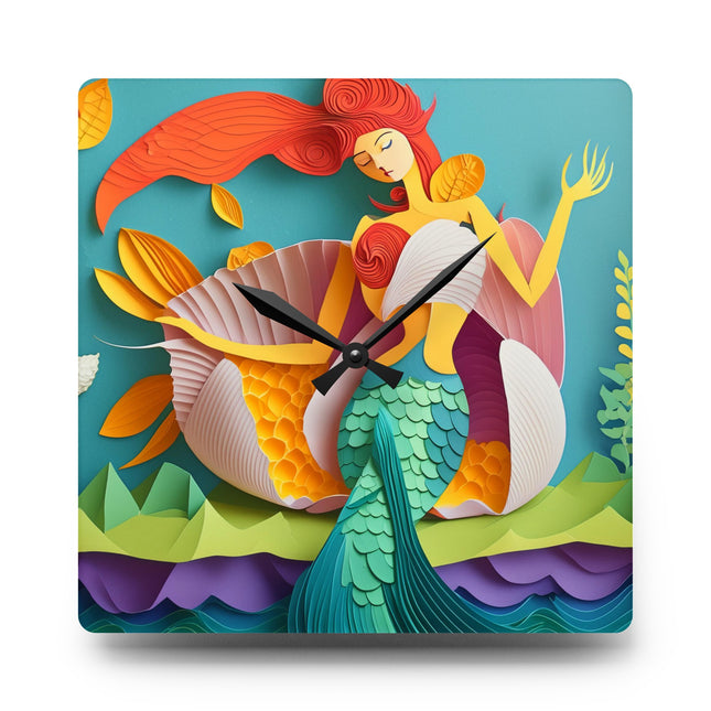 Charming Mermaid Acrylic Wall Clock, Square
