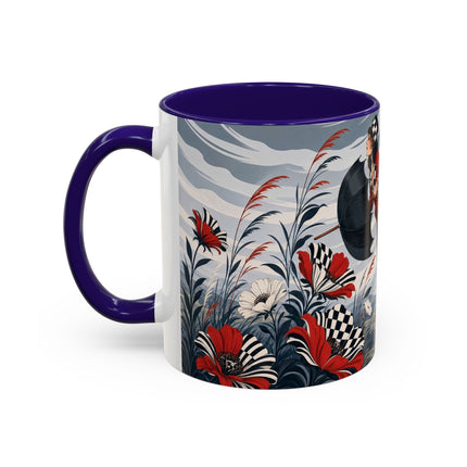 ☔🌹 The Scarlet Checkerboard Rainstorm Colorful Mug – Art Deco Floral Elegance