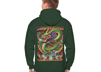 Tibetan Dragon Over Kabuki Duel – Heavy Blend™ Hooded Sweatshirt