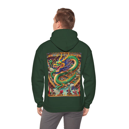 Tibetan Dragon Over Kabuki Duel – Heavy Blend™ Hooded Sweatshirt