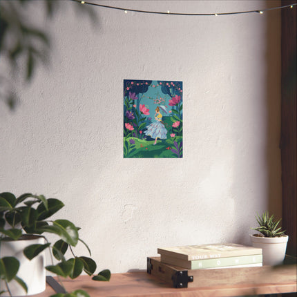 🌸🦋 The Lady Of The Enchanted Flower Forest Matte Vertical Poster – Art Deco Woodland Whimsy
