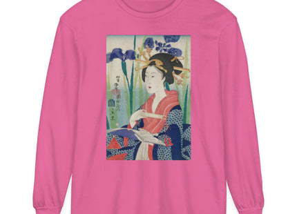 Woman with Bookmark and Book Garment-dyed Long Sleeve T-Shirt