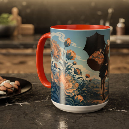☔🌸 The Grand Floral Journey Colorful Mug – Art Deco Travel Elegance
