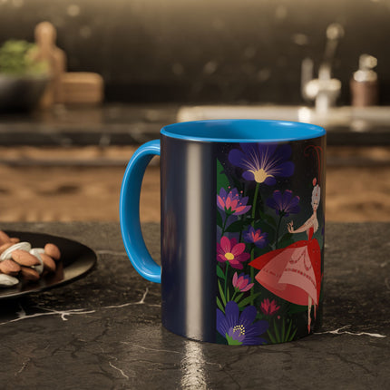 Moonlight Waltz Among The Blossoms Colorful Mugs – Art Deco Floral Enchantment