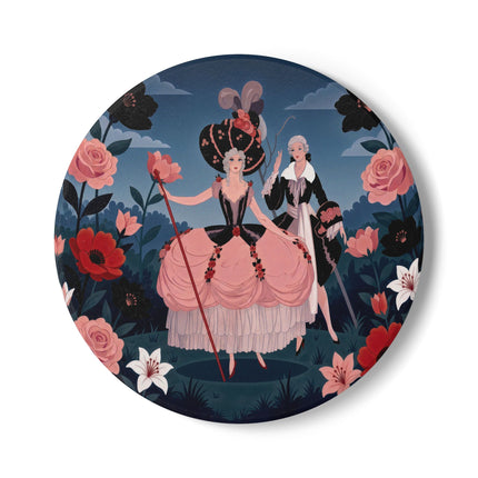 🌹🎭 The Rose Masquerade Promenade Ceramic Coaster – Art Deco Floral Elegance