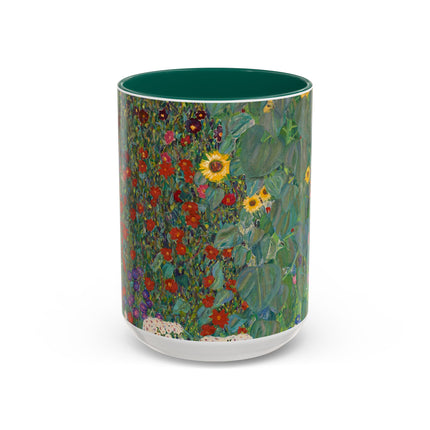Farm Garden with Sunflowers by Gustav Klimt Colorful Mugs (11oz, 15oz)