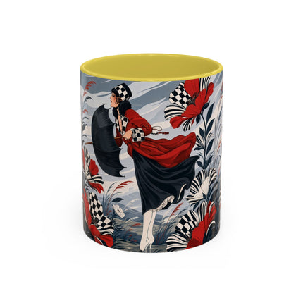 ☔🌹 The Scarlet Checkerboard Rainstorm Colorful Mug – Art Deco Floral Elegance