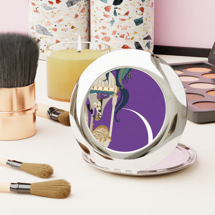 Moonlit Reverie Pavilion Compact Mirror – Art Deco Elegance & Mystical Serenity