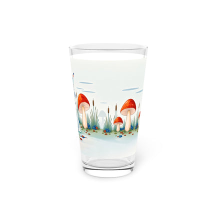 🧚🍄 The Fairy Of The Scarlet Mushrooms Pint Glass – Art Deco Woodland Fantasy