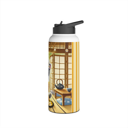 Playful Kitten in the Tea Room Stainless Steel Water Bottle, Standard Lid