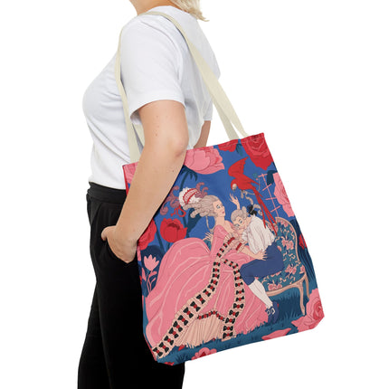 🌹🦜 The Lady Of The Scarlet Parrot Tote Bag – Art Deco Floral Elegance