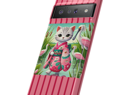 Geisha Kitten Strolls Among the Spoonbills Phone Cases