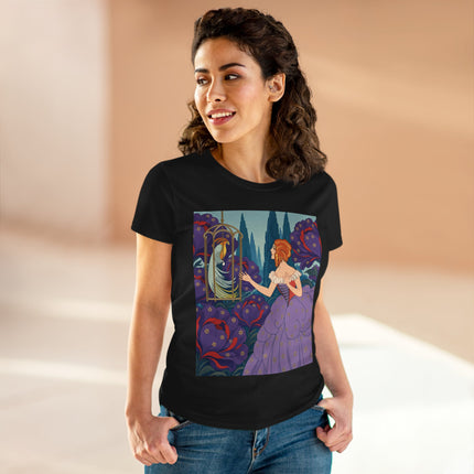 🦜💜 The Enchanted Birdcage Promenade Cotton Tee – Art Deco Floral Fantasy